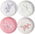 Set of 4 Japanese-Style Ceramic Plates – 7 Inch Asian-Inspired Dinner Plates with 4 Unique Patterns, Microwave & Dishwasher Safe, Handcrafted Artisan Designs, Elegant Tableware for Home Dining & Gifts