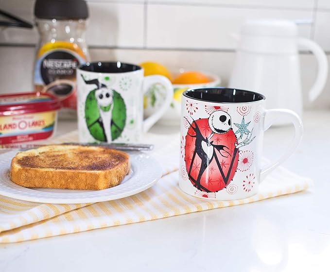Nightmare Before Christmas Jack Holiday Themed Ceramic Mugs, 14-Ounce, Set of 2
