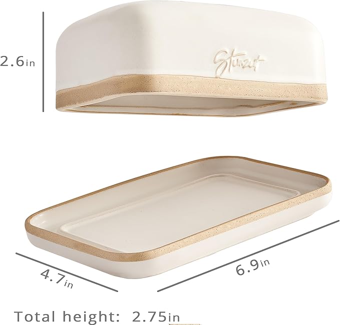 STEINZEIT Butter Dish with Lid (4.9 in x 6.9 in) - Ceramic Butter Dish - Large Butter Container for 2 pcs of Western Butter - Butter Dish with Lid for Countertop - Butter Holder Dishwasher Safe