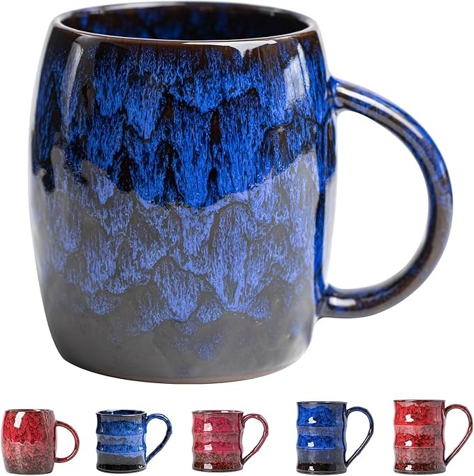 Midnight Blue Ceramic Coffee Mug 15oz - Handcrafted Artisan Mug with Large Comfortable Handle, Unique Design for Coffee Lovers, Dishwasher Safe