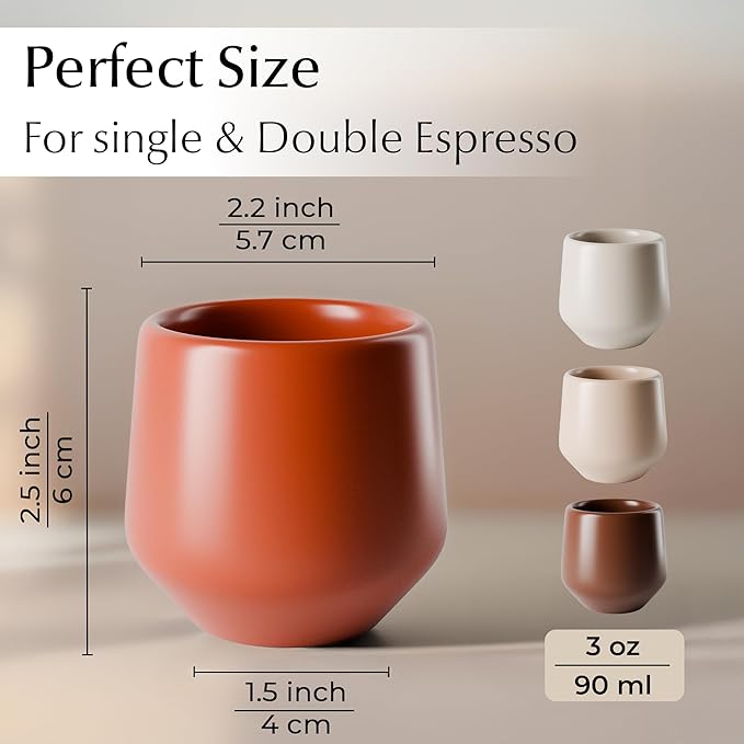 MIAMIO - Espresso Cups Set of 4 (3 oz) / Espresso Cup, Ceramic Espresso Cups, Handleless Mug, Japanese Tea Cups - Luxe Collection (Beige Pastel)