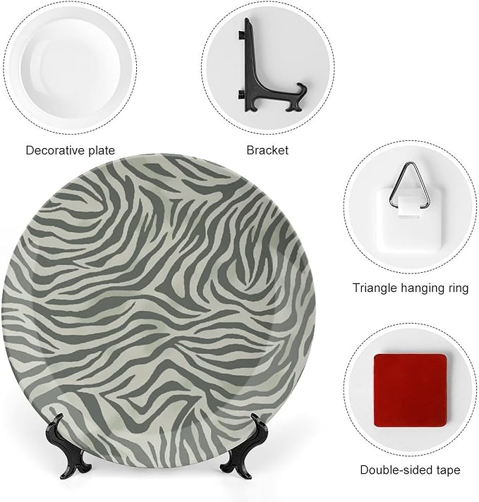 Tiger Stripes Cream Muted Beige China Plates, Customize Design Collector Plates for Club Display Wall Decor, with Display Stand And Hook Up Art Decorations for Home Kitchen
