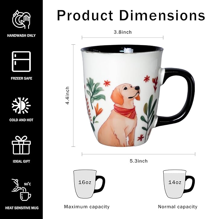 Dog Mug - Heat Changing Coffee Mugs, Ceramic Cup for Tea Hot Cocoa Latte, Funny Gifts for Dog Lovers Women Man