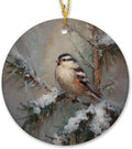 Vintage Rustic Winter Bird Ceramic Ornament Gifts, Farmhouse Christmas Snowy Forest Bird Decorative Hanging Ornaments for Xmas Tree Holiday Party Decoration, Winter Xmas Tree Decorations