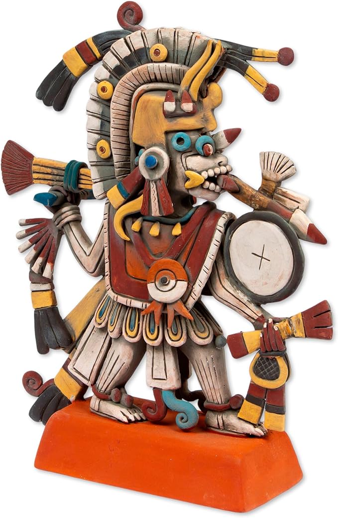 NOVICA Artisan Handcrafted Ceramic Sculpture Signed Artisan Aztec from Mexico Earthtone Multicolor Oak Buff Archaeological Fine Halloween [] ' Aztec God of Dawn'
