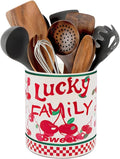 Cherry Kitchen Decor, 6.5inch Ceramic Utensil Holder with Cherry Design, Rustic-Style Indoor Kitchen Utensil Storage Rack, Ideal for Spoon Storage and Cooking Tools, Gift for Kitchen Organizers