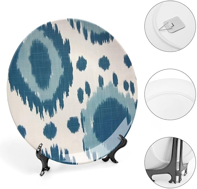 Blue Ikat Vintage Plates for Display Art Decoration Kitchen Supplies Office Display Holiday Party Decorations Customize Gifts for Men Women Holiday, 6", 7", 9", 10"