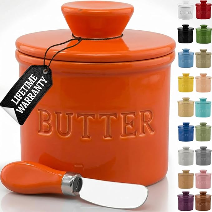 PriorityChef Butter Crock with Lid with Water Line,Ceramic French Butter Dish to Leave On Counter, Orange Clown Fish