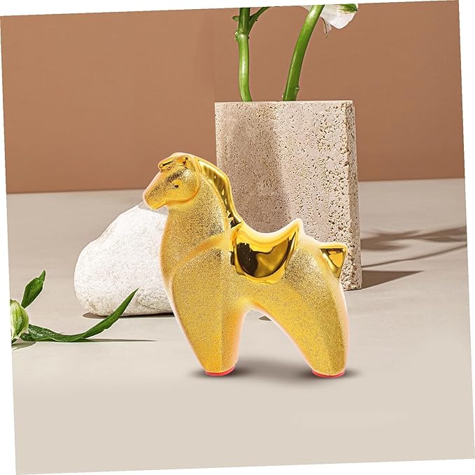 Angoily Year of Horse Ceramic Sculpture Decorative Figurine for Living Office Desk Fade-Resistant Finish Horse Statue Symbolizing Success and Ambition Small Elegant Animal Ornament