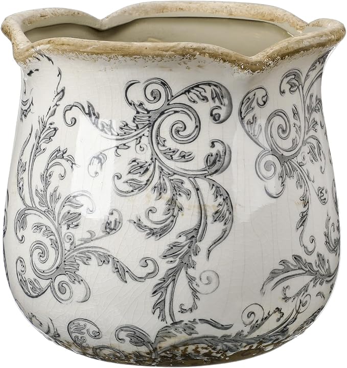 6 Inch Ceramic Planter Gray Scroll Planter Decorative Plant Pots with Crackle Glaze for Home Kitchen