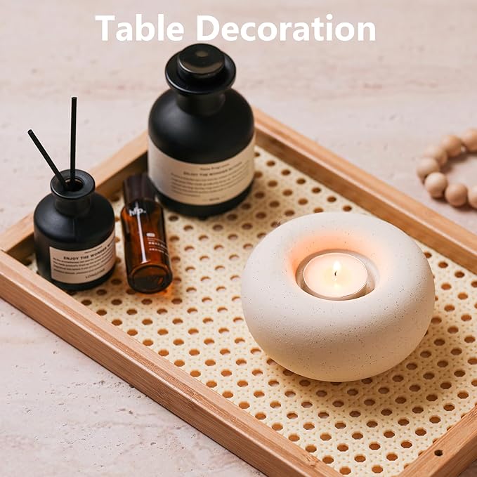 Tea Light Candle Holders, Tealight Candle Holder, Larger Ceramic Boho Votive Candleholders in Beige, Farmhouse Rustic Home Table Centerpiece Decor for Wedding, Living Room, Christmas, Parties