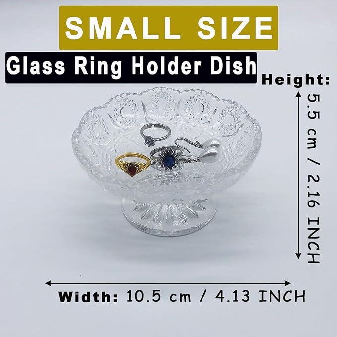 Small Flower Ring Dish Jewelry Tray, Glass Jewelry Dish, Crystal Ring Holder Jewelry Plate Dish, Nightstand Decor Clear Jewelry Bowl Dish for Earrings,Vanity Decorative Tray Trinket Dish Gift
