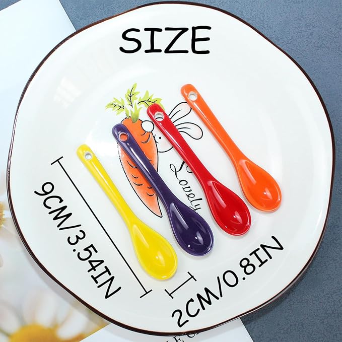 Mini Spoons for Spices, Ceramic Spoon 3.5 inch for Spice Jars, Espresso Spoons, Small Seasoning Spoon for Salt, Coffee, Sugar, Powder and Pepper (Orange spoon A set of 4)
