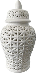 Noori Home - 100% Modern Glam Artisan Ceramic ARIA Small White Ginger Jar Urns with Lid 7.5x7.5x14.5