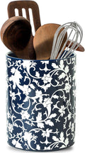 Kitchen Utensil Holder, Large Utensil Holders for Countertop, Blue and White utensil Crock for Tools, Ceramic Spatula Holder Kitchen Decor, Apartment Essentials（7.2in×6.2in）