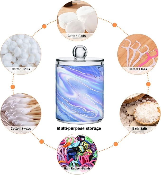 MNSRUU 4 Pack Qtip Holder Organizer Dispenser Liquid Shiny Blue Bathroom Containers Bathroom Vanity Storage Canister Apothecary Jars for Cotton Swabs/Pads/Floss