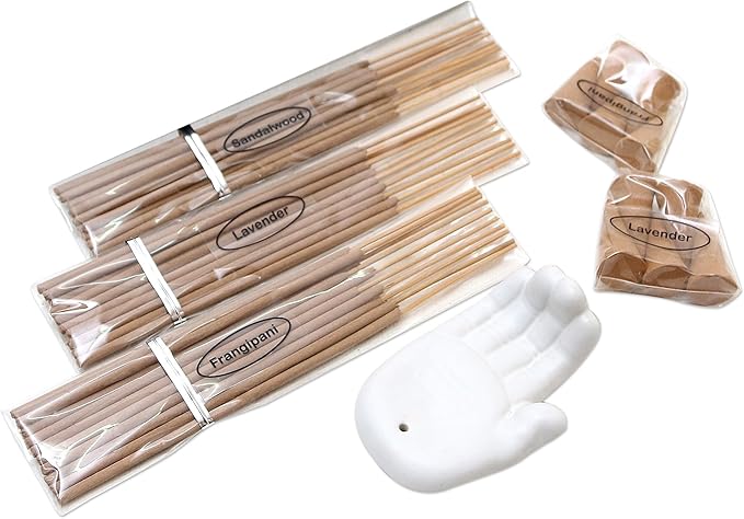 NOVICA Artisan Handmade Ceramic Incense Set Lavender Frangipani Brown White Indonesia Lamps Lighting Oil Burners 'White Palm'