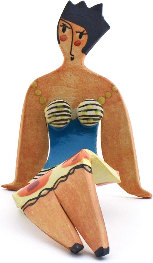 Medium Sitting Woman Decorative Ceramic Sculpture Handmade and Handpainted with Multicolored Foc-Art Decoration. 5,91" x 3,54" x 5,91"