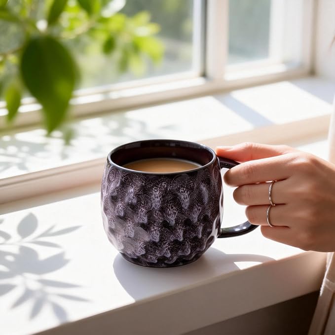 20 oz Large handle Ceramic Coffee Mug, Handmade Glaze Color Changing Mug with Easy-Grip Handle, Unique Handcrafted Tea Cup for Home, Office, Gift Giving (Purple;)