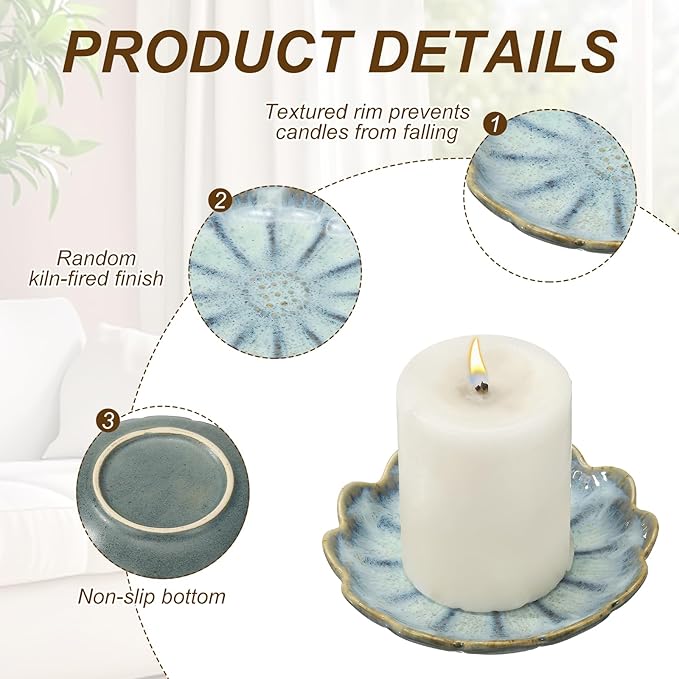 uxcell Candle Holder Plates, 4 Inch Ceramic Candle Tray Tealight Incense Holder Dish Candlestick for Tea Light Aromatherapy Wedding Rustic Vintage Home Decor, Sunflower Blue