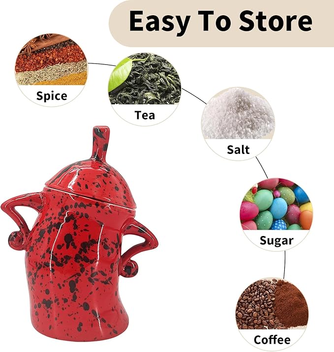 Ceramic Canister with Attitude 28oz, Spice Jars with Airtight Seal Lid for Food Storage, Red Decorative Kitchen Container for Coffee Beans, Tea, Sugar, Salts, Spice and More (800ml)