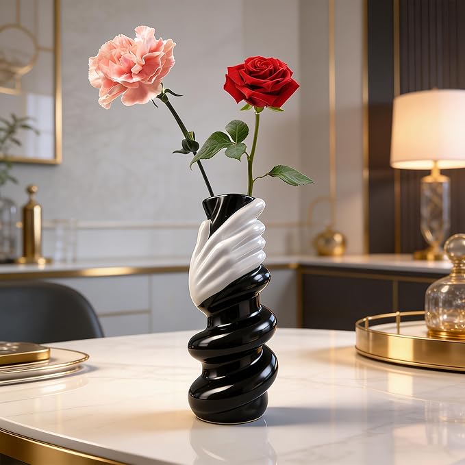 Unique Vase - Artistic Ceramic Vase for Modern Home Decor, Handcrafted Table & Entryway Decor, Wabi Sabi & Nordic Style Aesthetic Home Decor Sculpture