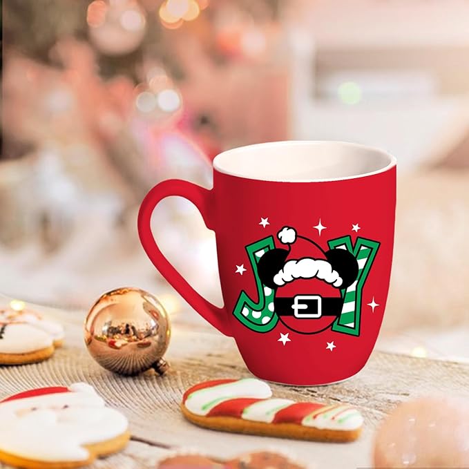 Christmas Santa Ceramic Coffee Mug, 13 oz Novelty Xmas Joy Tea Cup with Handle, Funny Winter Holiday Gifts for Friends Women Men, Red Drink Mugs Microwave and Dishwasher Safe