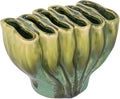 Creative Co-Op Stoneware Sculptural Vase with 6 Sections with Reactive Glaze, Green