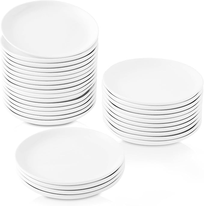 30 Piece Ceramic Appetizer Plates, 5.6 Inch Small Dessert Plates Set, White Round Plates for Bread, Butter, Snack, Lightweight Dinnerware Saucer Sets - Ivory, Oven, Microwave & Dishwasher Safe