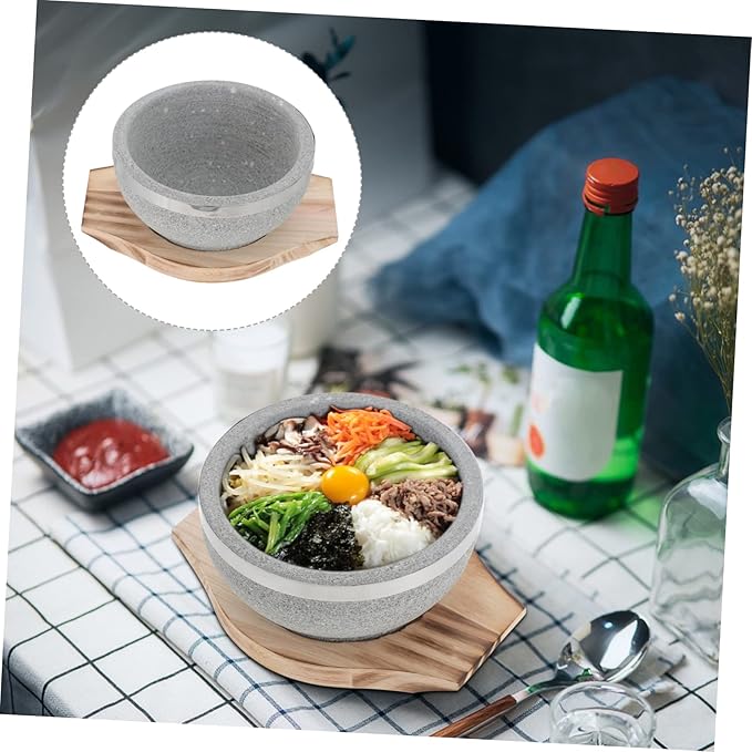 Korean Bibimbap Stone Bowl with Tray Dolsot Bowl for Soup and Cooking Kitchenware for Authentic Korean Cuisine for Bibimbap and Stews