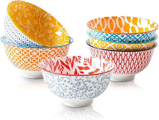Ceramic Dessert Bowls Set - Small 12 Oz Ice Cream Bowls, 4.75 Inch Cereal Bowls for Snack, Fruit, Dipping Sauce, Side Dishes - Microwave Dishwasher Safe - Set of 6 - Assorted Colors