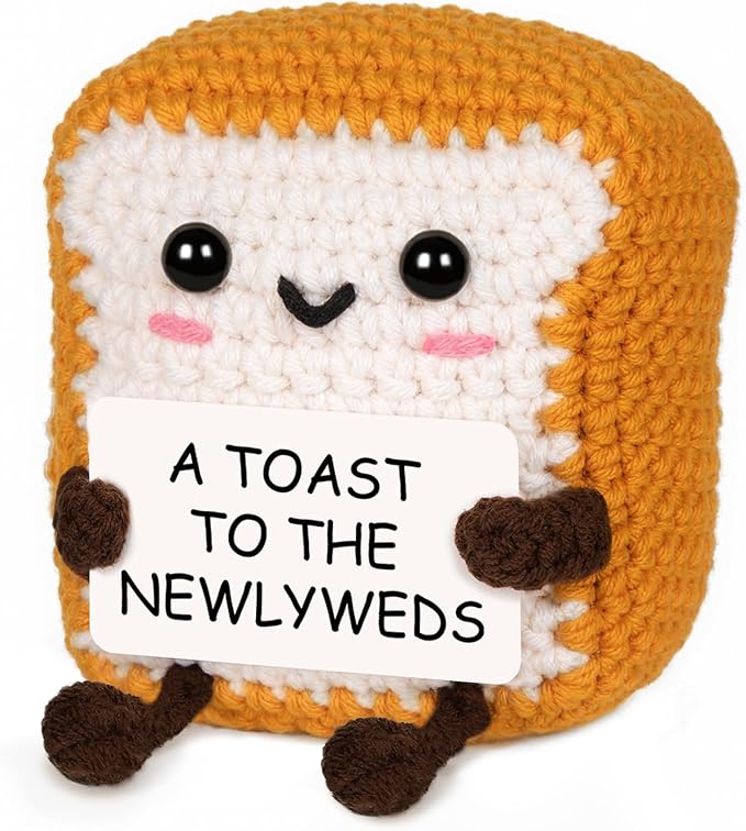 A Toast to The Newlyweds - Mini Handmade Crochet Toast, Funny Wedding Gifts for Couples 2025, Bridal Shower Gifts for Bride, Best Bride and Groom Gift for Wedding Engagement