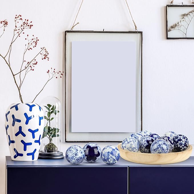 Vesici 9 Pcs Blue and White Porcelain Balls Decorative Chinoiserie Orbs for Centerpiece Bowls China Ceramic Balls Farmhouse Basket Tray Vases Decoration Gifts for Dining Table Holiday(Vintage Style)