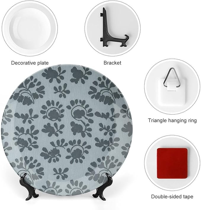 Home Decorations Decorative Plate, Giant Leaf Chinoiserie Blue Customize Christmas Gifts Wall Hanging Decoration for Festival Art Decoration Household Decor, with Display Stand And Hook Up