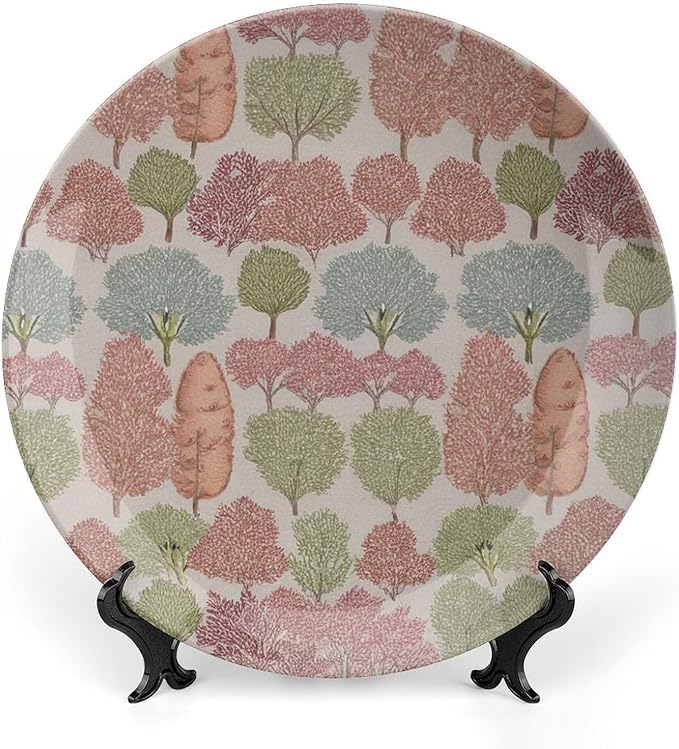 Christmas Fashion Plates for Display Sunset Tree Forest Toile Household Home Supplies Hand-Painted Ceramic Decorative Plates with Display Stand Custom Gifts for Men Women, 6", 7", 8", 10"