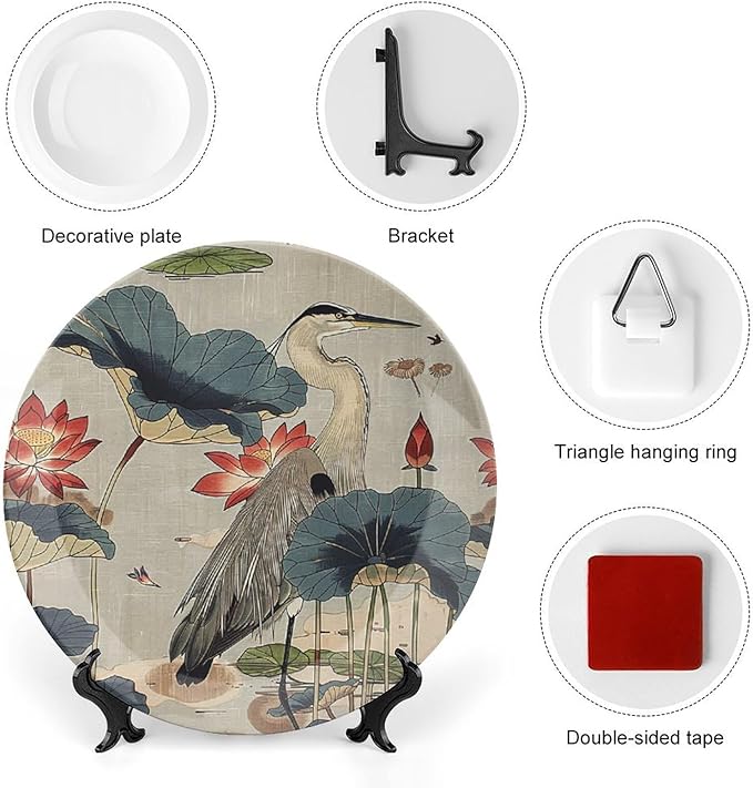 Birds And Lotus Flowers Vintage Plates for Display Table Festival Supplies Art Decoration Farmhouse Holiday Party Decorations Customize Gifts for Men Women Thanksgiving, 6", 7", 9", 10"