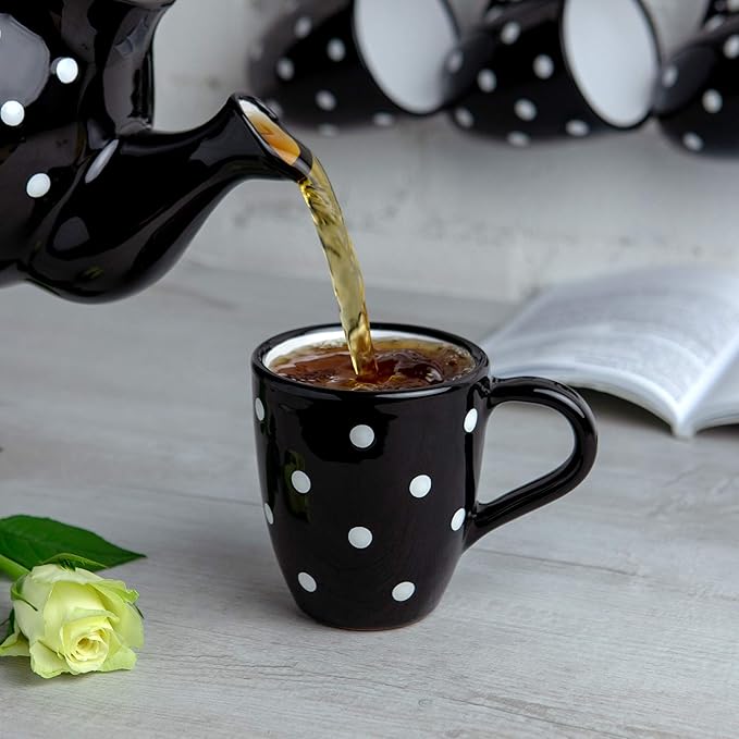 City to Cottage Ceramic Cappuccino Mug with Large Handle, 10oz Coffee Mug for Latte Hot Chocholate Tea, Daily Morning Dring at Home Office Work, Christmas Housewarming Gift Black and White Polka Dot