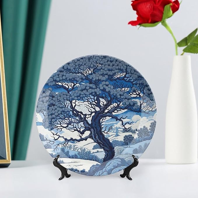 Vintage Plates Blue And White Indigo Chinoiserie Personalized Decor for Home Display Household Wall Ceramic Dinner Plates Including Bracket And Special Hook, Multi Sizes, Gifts for Men Women