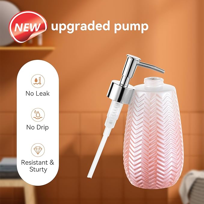 Pink Soap Dispenser with Pump, 12 Oz Lotion Dispenser, Wavy Design Dispenser Refillable Liquid Hand Soap Dispenser for Bathroom and Kitchen.