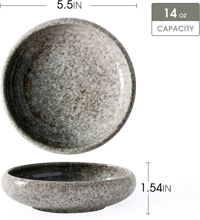 Uaral Salad Plate Appetizer Plate Stoneware Serving Dishes,Japanese Dish Set of 4,5.5 inch 14 oz (Emerald Green)