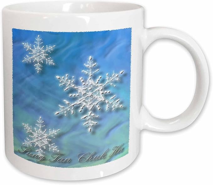 3dRose Sung Tan Chuk Ha Merry Christmas in Korean Snowflake Ceramic Mug, 11-Ounce