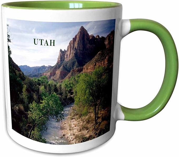3dRose Utahs Zion National Park 11oz Two-Tone Green Mug