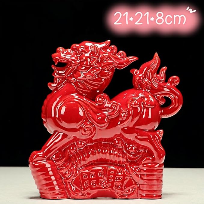 Chinese Style Sculpture Ceramic Pixiu Sculpture Chinese Asian Decoration Symbol of Fortune and Wealth - Red