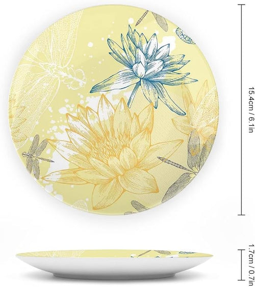 10 Inch Decorative Plate, Dragonfly Ceramic Plate, Boho Style Plants and Spiritual Dragonflies Sketchy Print Ceramic Wall Hanging for Fine Dining For Upscale Events, Dinner Parties, Weddings, Catering