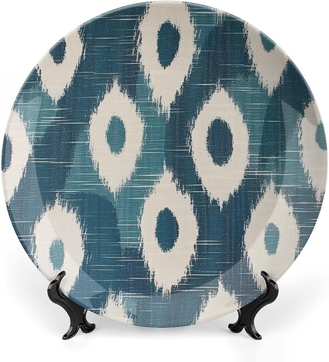 Blue Ikat Decorative Plate for Display Household Wedding Supplies Festival Club Holiday Party Decorations Personalized Gifts for Men Women Birthday, 6", 7", 9", 10"