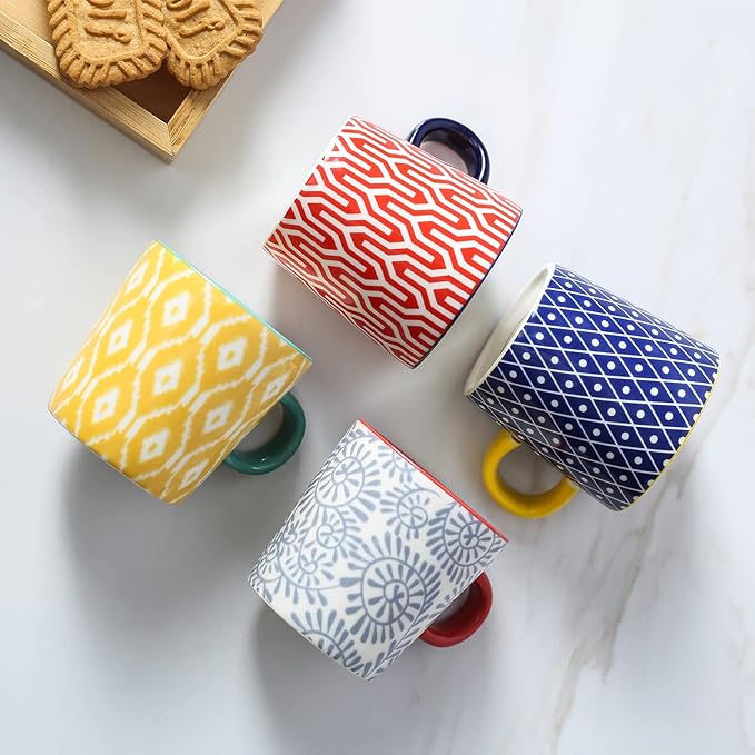 Selamica Ceramic 3.5 Oz Espresso Cups, Espresso Mugs 2.5 Inch Demitasse Cups, Mini Coffee Cups for Latte Mocha Lungo Tea, Set of 4, Assorted Colors