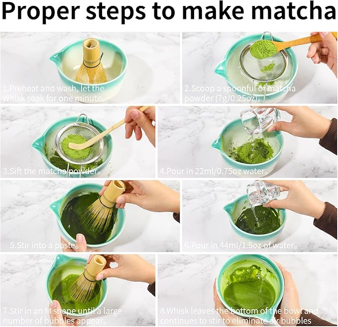 12 Pcs Matcha Whisk Set - Matcha Set Includes Ceramics Matcha Bowl and Cup, Matcha Kit for Ceremony Making Tools, Gift for Family/Friend (Gradient white-green)