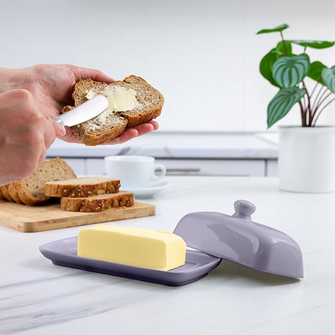 Zulay Butter Dish With Lid For Countertop - Porcelain, Ceramic Butter Dish with Knob Handle Great for Cooking - Elegant Design Butter Holder - Durable & Sturdy Butter Keeper - Periwinkle