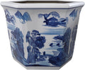 Red Lantern 10" Porcelain Flower Pot, Landscape Blue-White