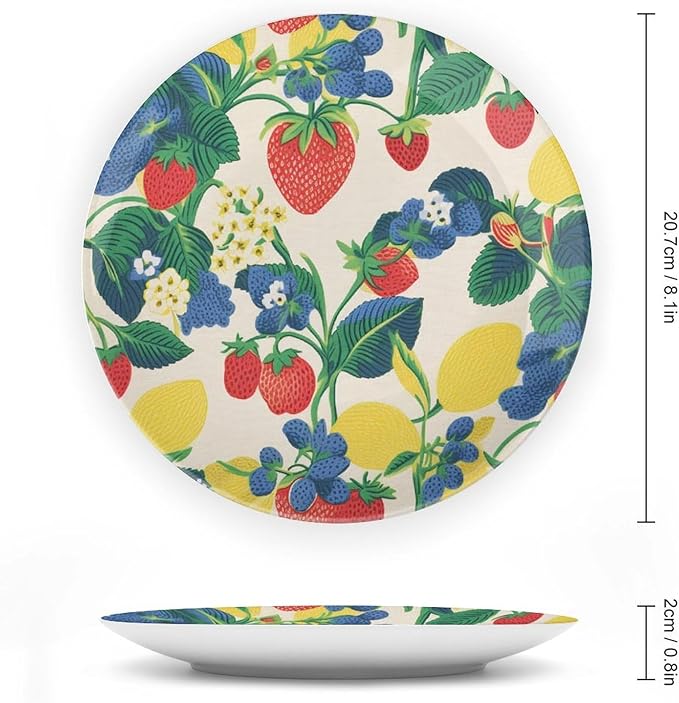 Summer Cherry Lemon Citrus Garden Vintage Plates, Personalized Design Collector Plates for Display Kitchen Art Decoration Decor, Unique Art with Stand Art Decorations for Home Table